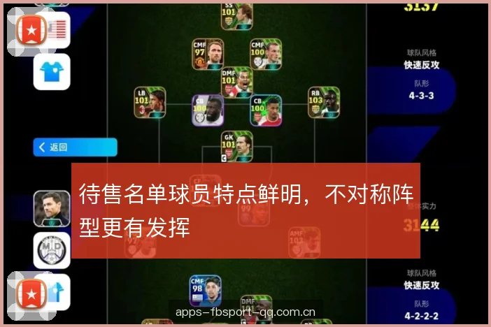 待售名单球员特点鲜明，不对称阵型更有发挥